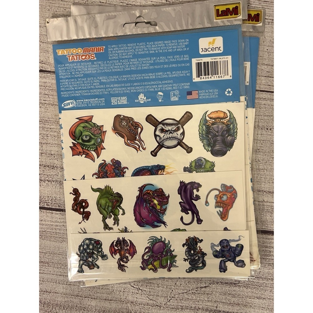 Lot of 3 Savvi Tattoo Mania Classic Sealed Package 35+ Tribal Temporary Tattoos - Picture 4 of 4